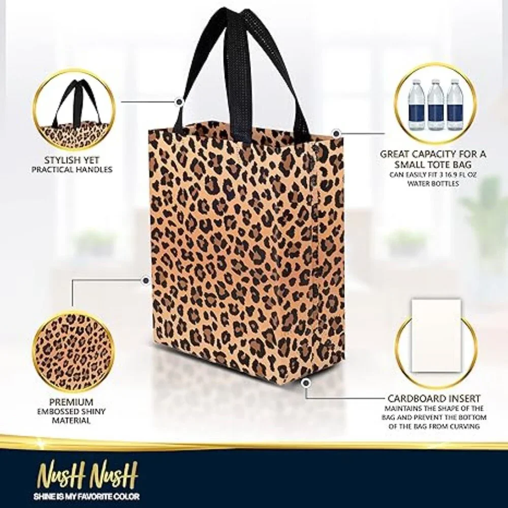 Nush Nush Reusable Cheetah Gift Bags, Animal Print, set of 6